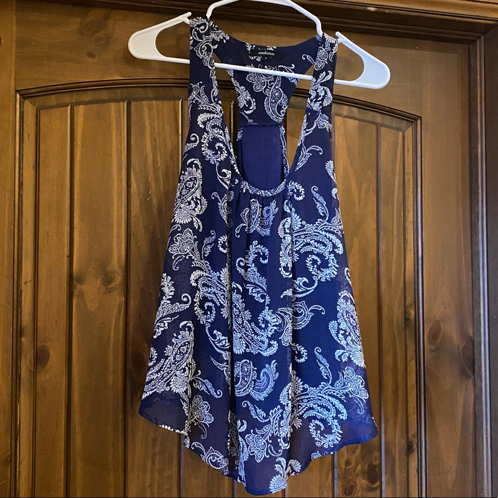 Blue and White Racerback Top